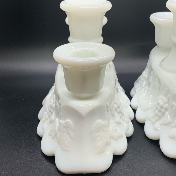WESTMORELAND vintage white Paneled Grape Milk Glass Candleholders - Picture 9 of 9